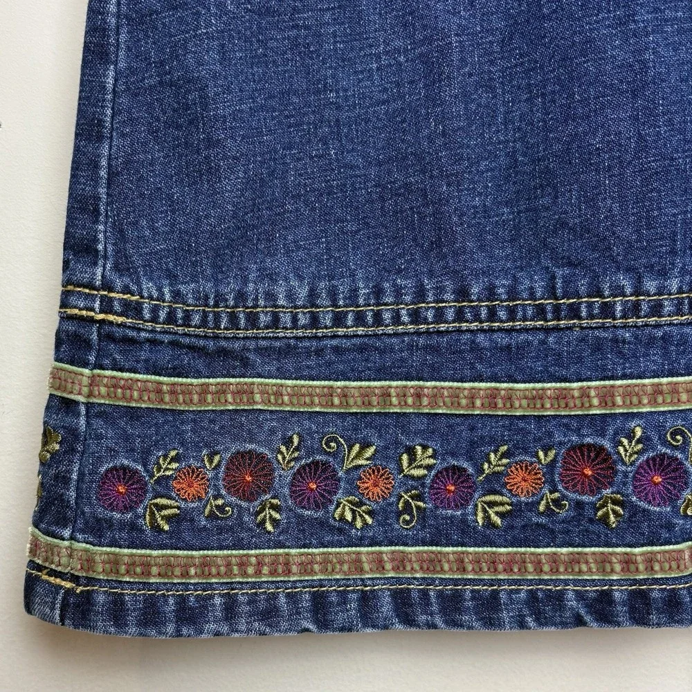 Vintage Girls Gymboree Sz M - 4y Denim Jean Dress Embroidered Flowers